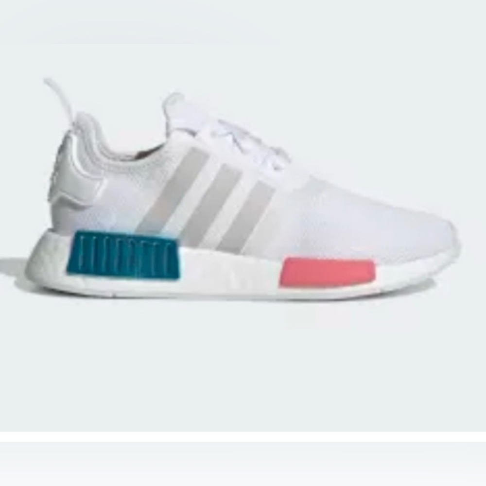 Adidas White Athletic Shoes with Blue and Pink Accents